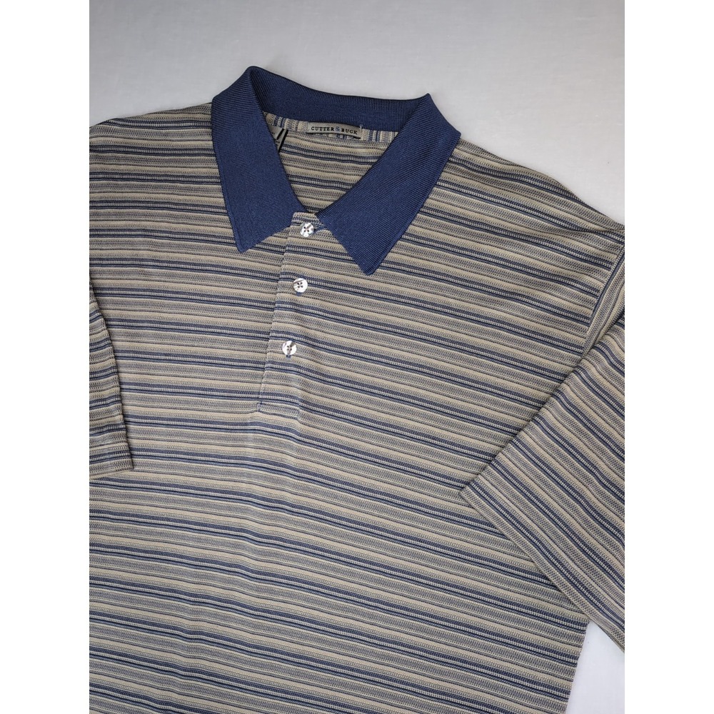 Cutter And Buck Men's Large Tall Silk Cotton Blend Striped Polo Golf Lightweight